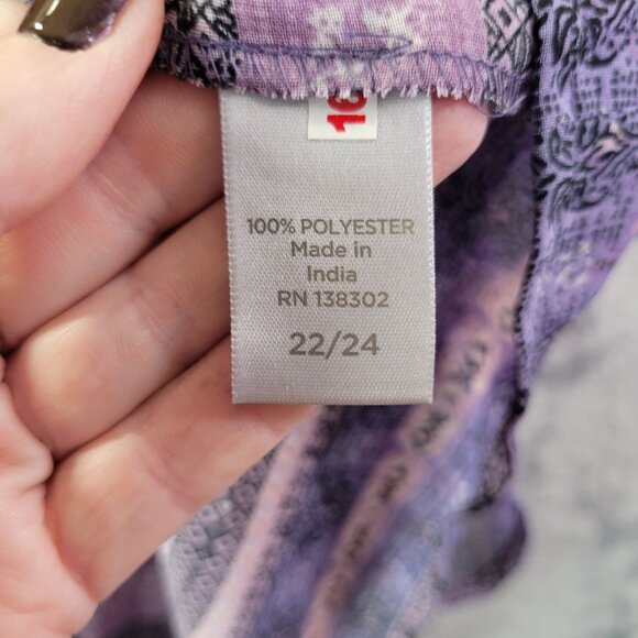 Avenue Womens Boho Tunic Top 22/24 Purple Floral Stripe Babydoll Plus Size - Picture 7 of 9